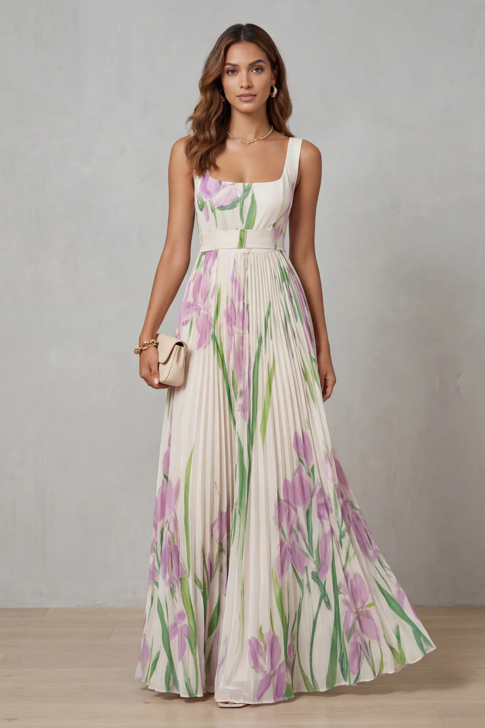 Vivienna – Watercolour floral – Pleated maxi dress - Image 12