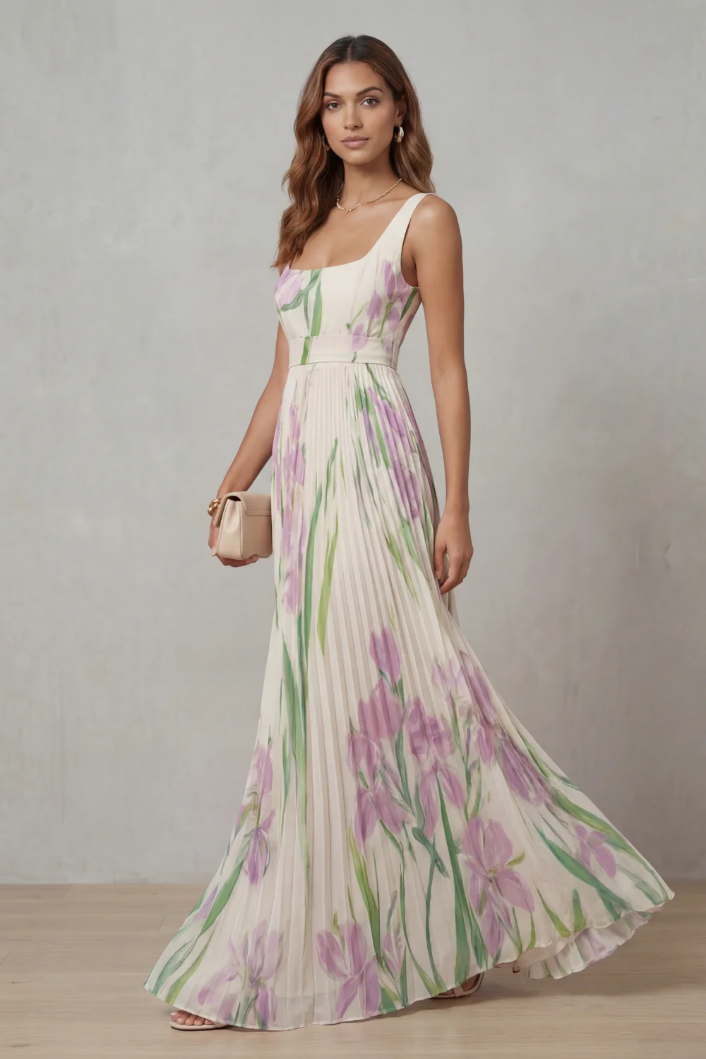 Vivienna – Watercolour floral – Pleated maxi dress - Image 13
