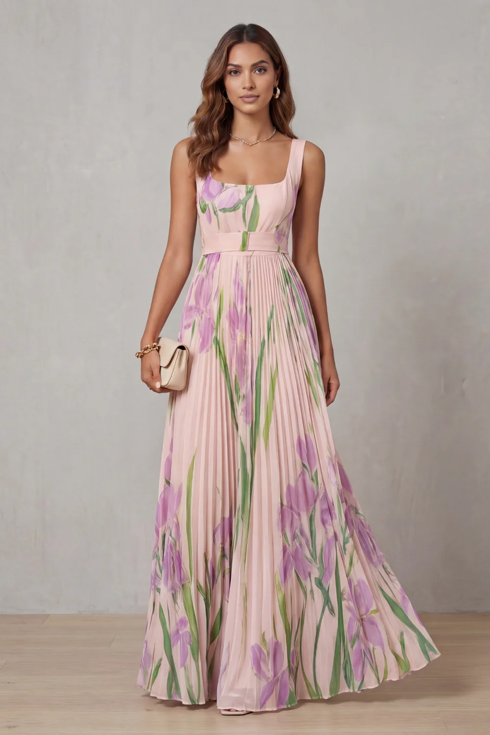 Vivienna – Watercolour floral – Pleated maxi dress - Image 2