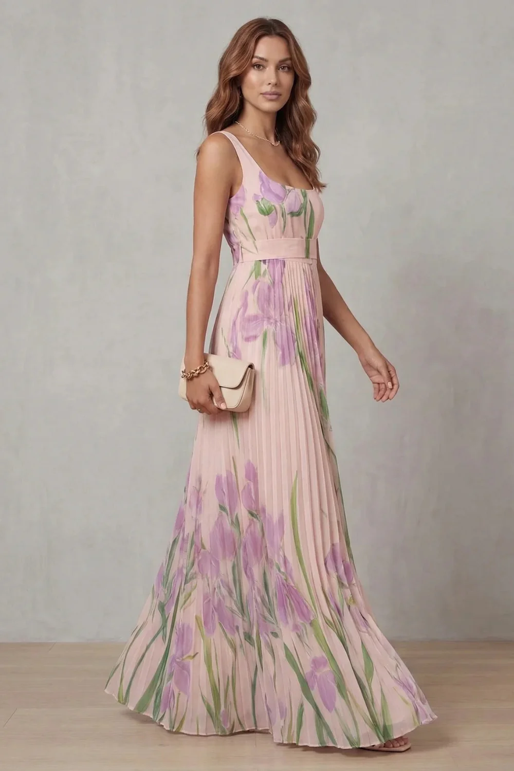 Vivienna – Watercolour floral – Pleated maxi dress - Image 3