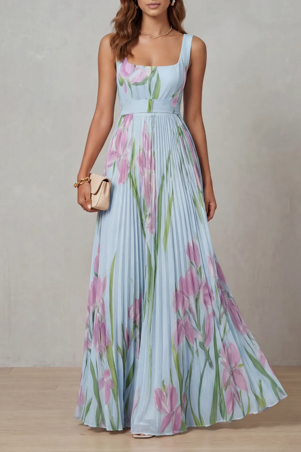 Vivienna – Watercolour floral – Pleated maxi dress - Image 5
