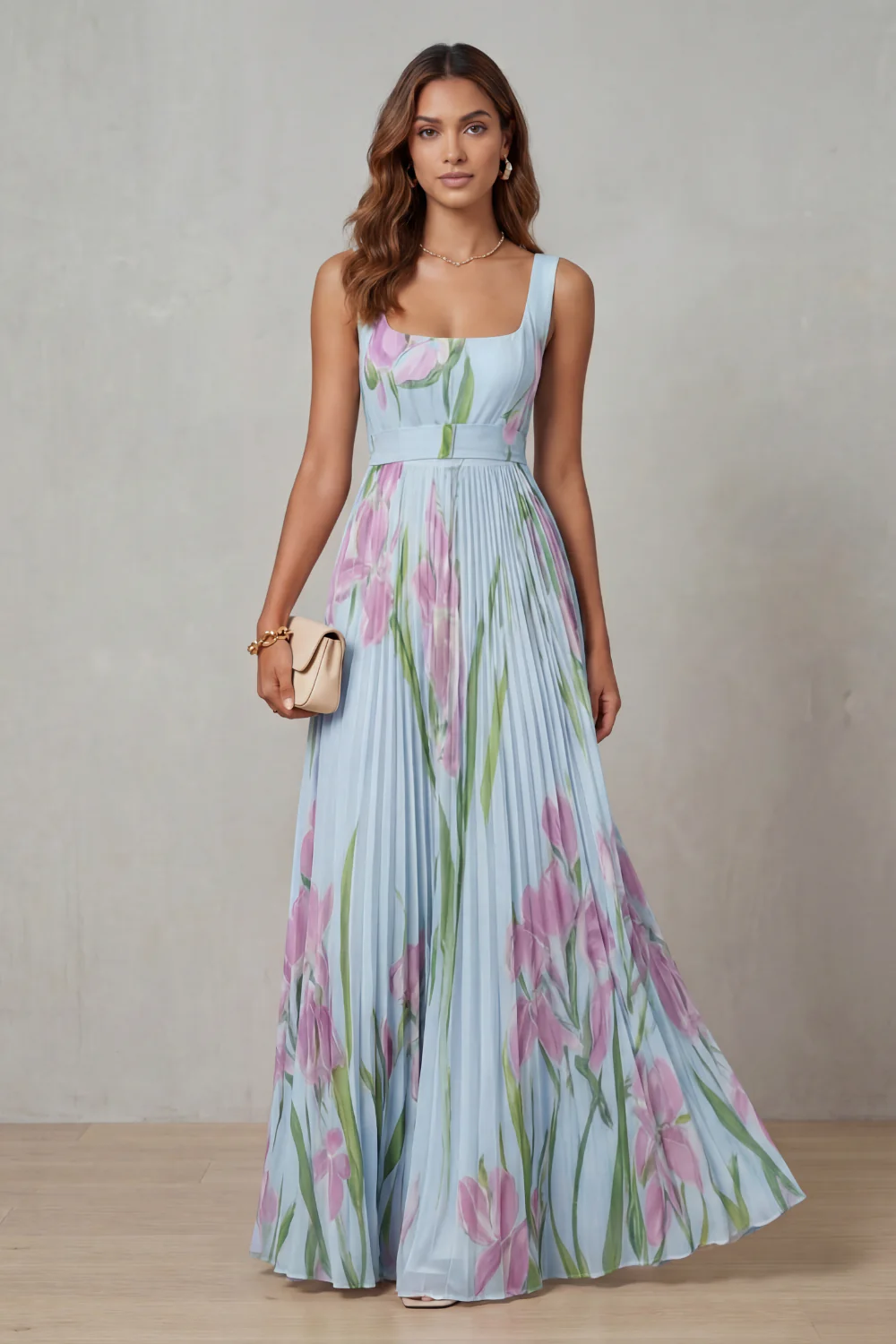 Vivienna – Watercolour floral – Pleated maxi dress - Image 6