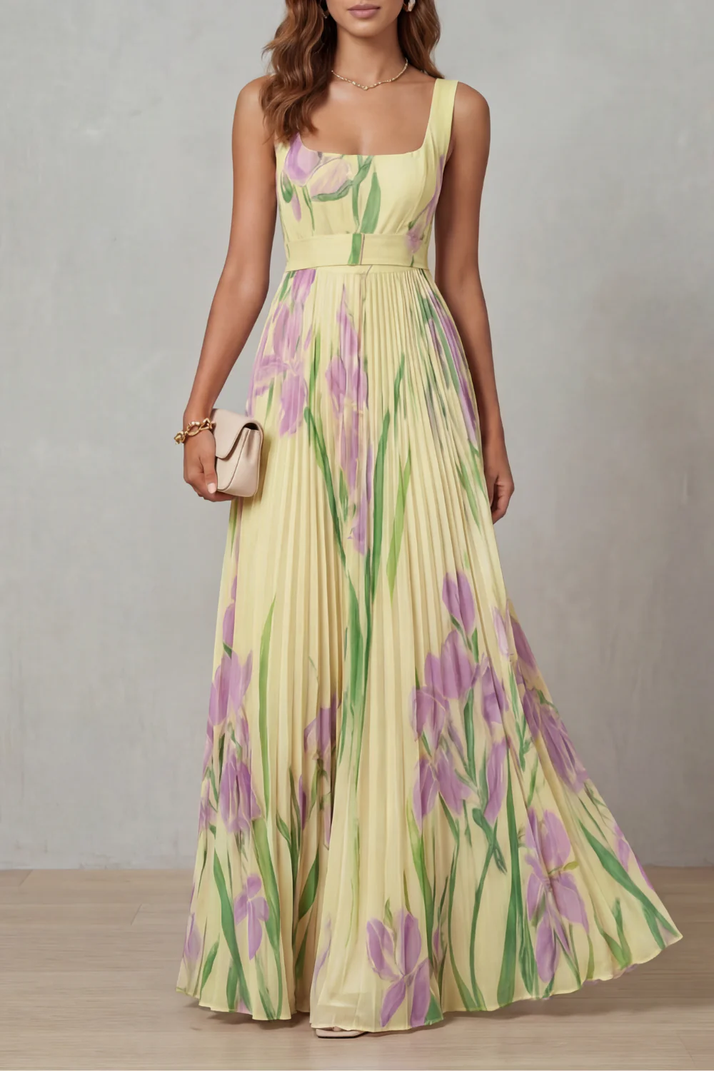 Vivienna – Watercolour floral – Pleated maxi dress - Image 9